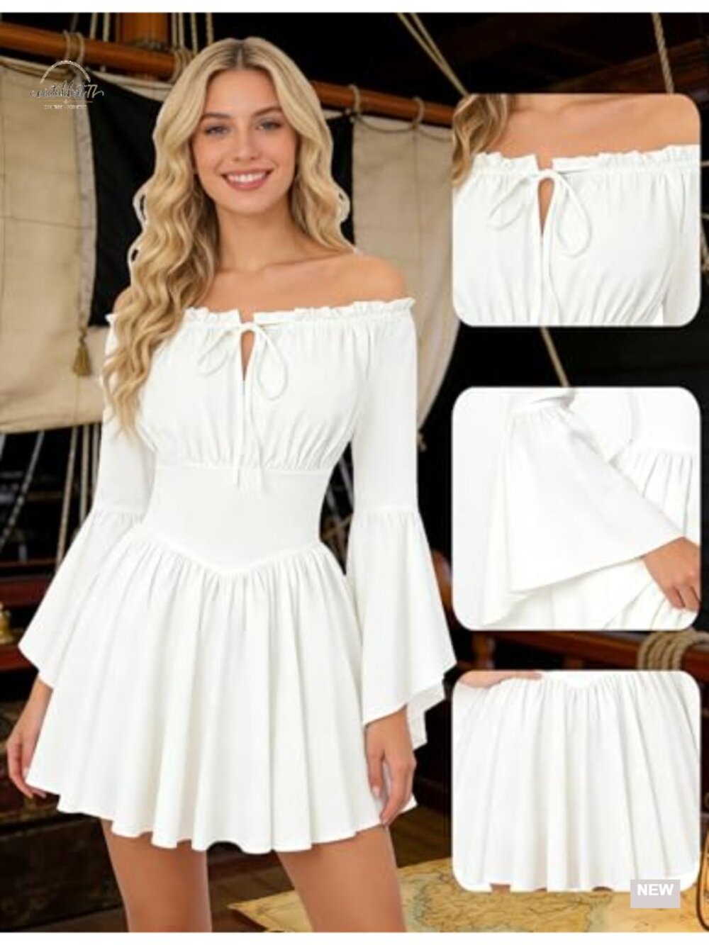 8-Piece Adult Women Pirate Costume Set Off-Shoulder Dress Corset Belt - Picture 2 of 6